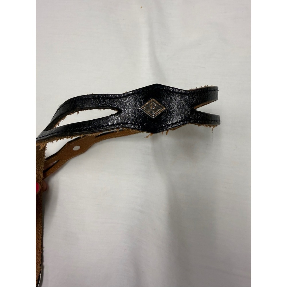 Vintage Black Genuine Leather Western Concho Belt SilverTone Buckle Boho Cowgirl - Picture 2 of 4